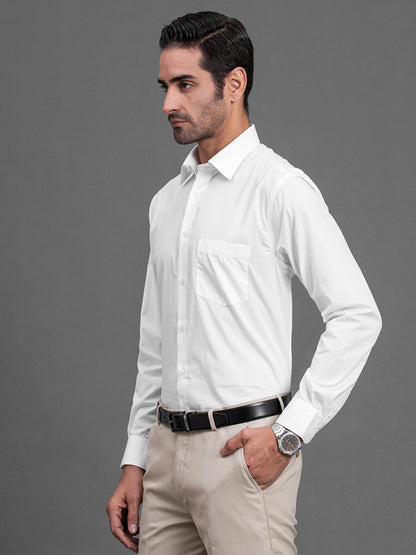 Men's White Solid Regular Fit Full Sleeve Casual Shirt