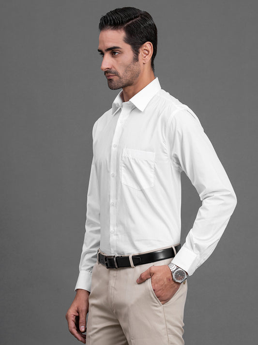 Men's White Solid Regular Fit Full Sleeve Casual Shirt