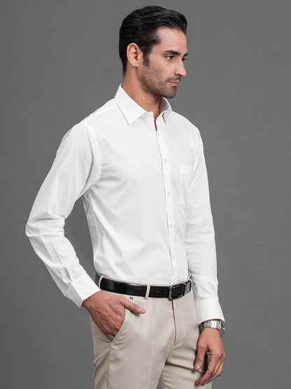 Men's White Solid Regular Fit Full Sleeve Casual Shirt