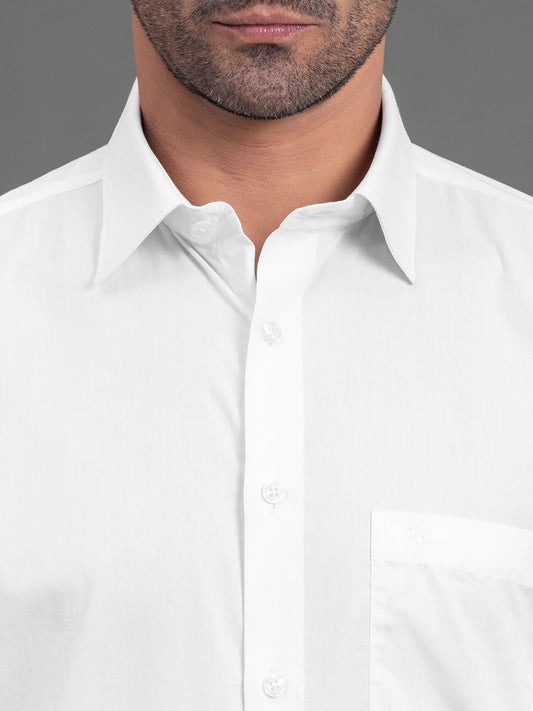 Men's White Solid Regular Fit Full Sleeve Casual Shirt