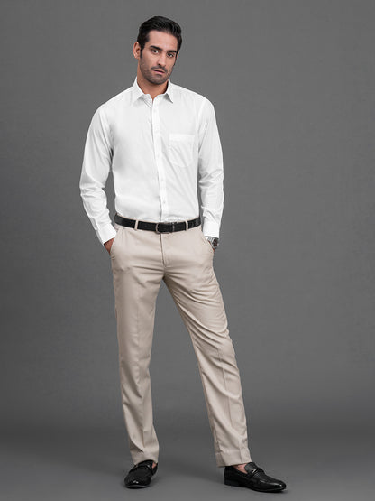 Men's White Solid Regular Fit Full Sleeve Casual Shirt