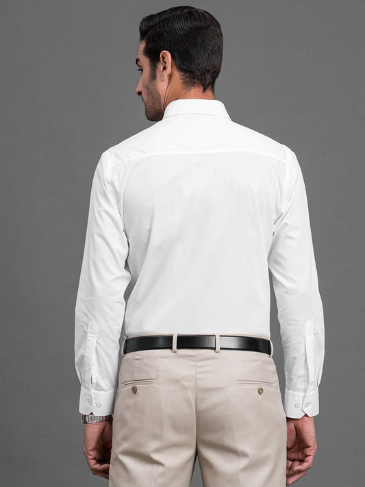 Men's White Solid Regular Fit Full Sleeve Casual Shirt