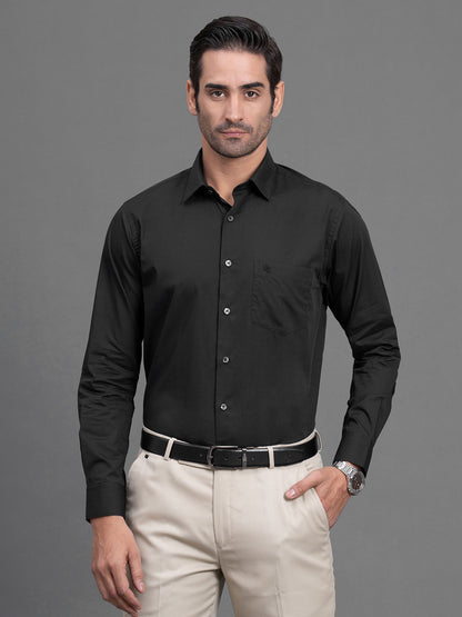 Men's Black Solid Regular Fit Full Sleeve Casual Shirt