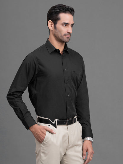 Men's Black Solid Regular Fit Full Sleeve Casual Shirt