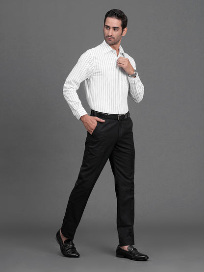 Men's White Striped Regular Fit Full Sleeve Casual Shirt