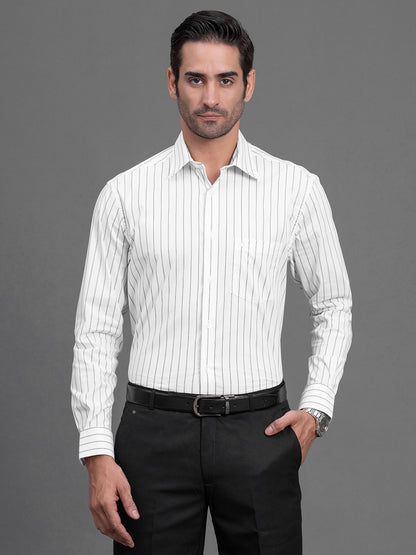 Men's White Striped Regular Fit Full Sleeve Casual Shirt