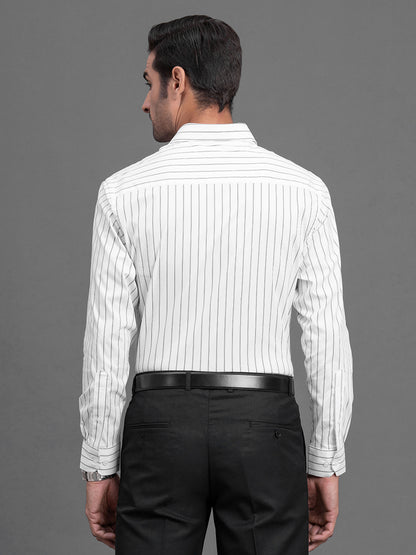Men's White Striped Regular Fit Full Sleeve Casual Shirt