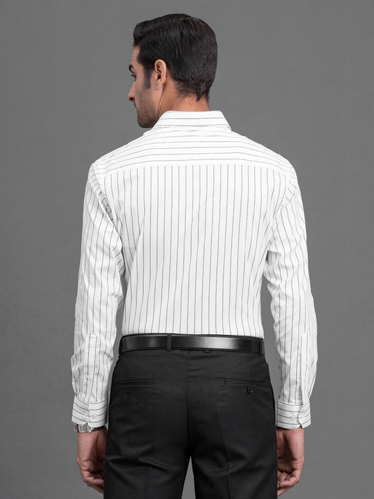 Men's White Striped Regular Fit Full Sleeve Casual Shirt
