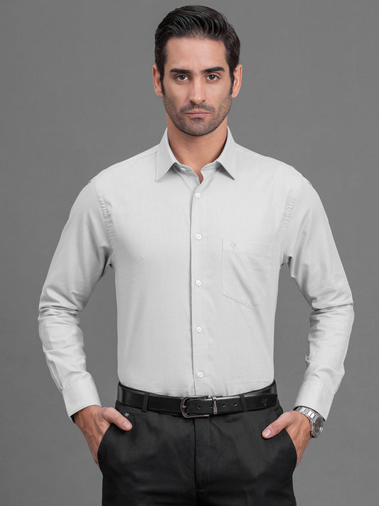 Men's Grey Self Design Slim Fit Full Sleeve Casual Shirt