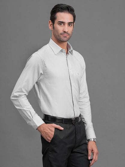 Men's Grey Self Design Slim Fit Full Sleeve Casual Shirt
