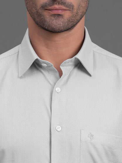 Men's Grey Self Design Slim Fit Full Sleeve Casual Shirt