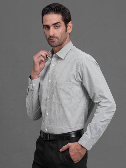 Men's Black Striped Regular Fit Full Sleeve Casual Shirt