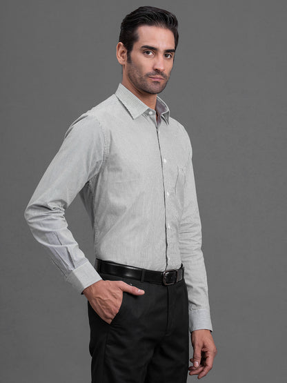 Men's Black Striped Regular Fit Full Sleeve Casual Shirt