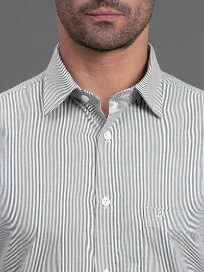 Men's Black Striped Regular Fit Full Sleeve Casual Shirt