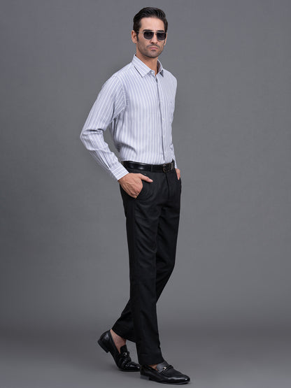 Men's Grey Striped Regular Fit Full Sleeve Casual Shirt