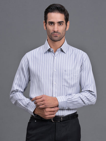 Men's Grey Striped Regular Fit Full Sleeve Casual Shirt
