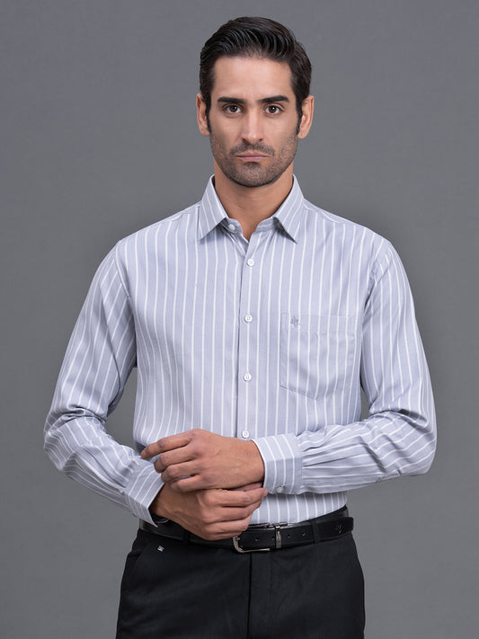 Men's Grey Striped Regular Fit Full Sleeve Casual Shirt