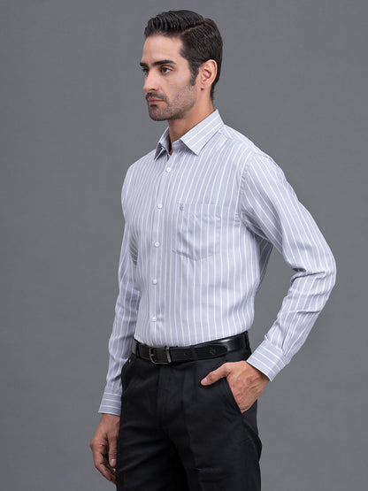 Men's Grey Striped Regular Fit Full Sleeve Casual Shirt