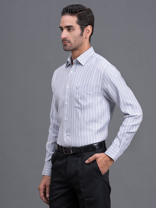 Men's Grey Striped Regular Fit Full Sleeve Casual Shirt