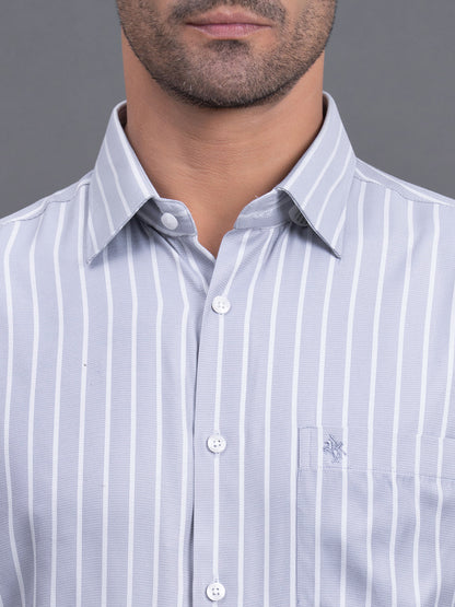 Men's Grey Striped Regular Fit Full Sleeve Casual Shirt