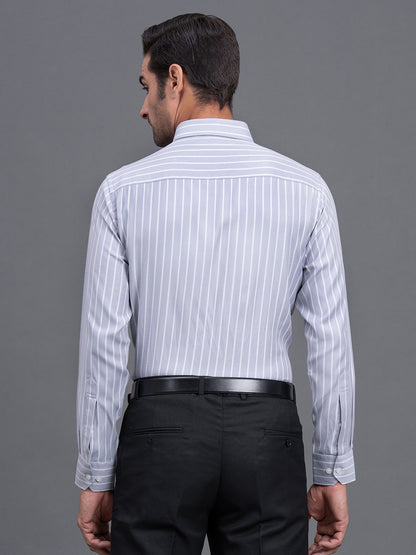 Men's Grey Striped Regular Fit Full Sleeve Casual Shirt