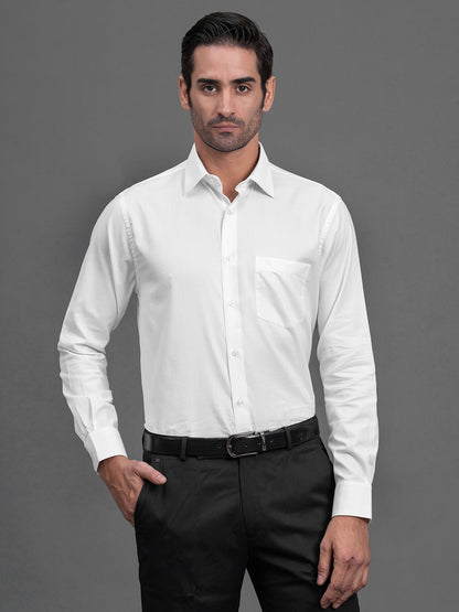 Men's White Self Design Slim Fit Full Sleeve Casual Shirt