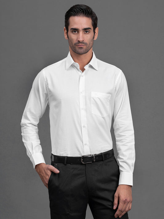 Men's White Self Design Slim Fit Full Sleeve Casual Shirt