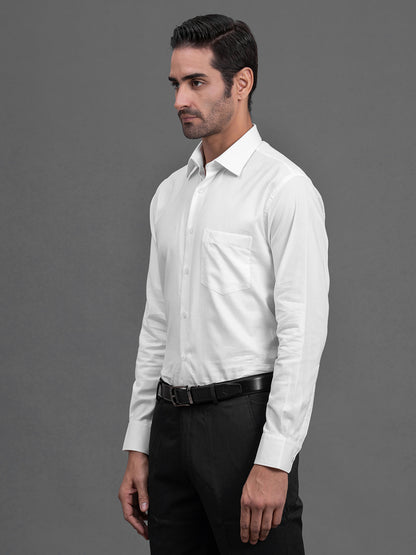 Men's White Self Design Slim Fit Full Sleeve Casual Shirt