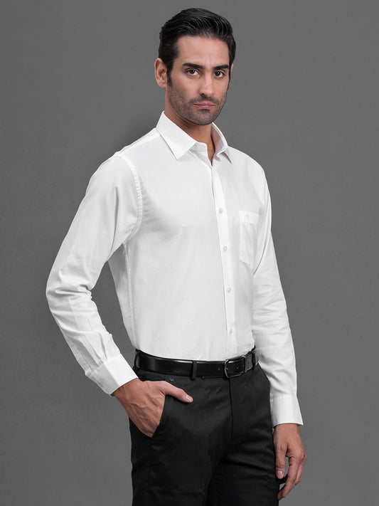 Men's White Self Design Slim Fit Full Sleeve Casual Shirt