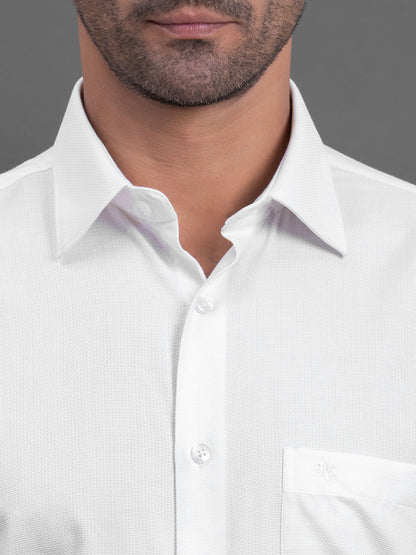 Men's White Self Design Slim Fit Full Sleeve Casual Shirt