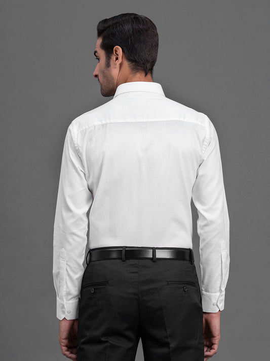 Men's White Self Design Slim Fit Full Sleeve Casual Shirt