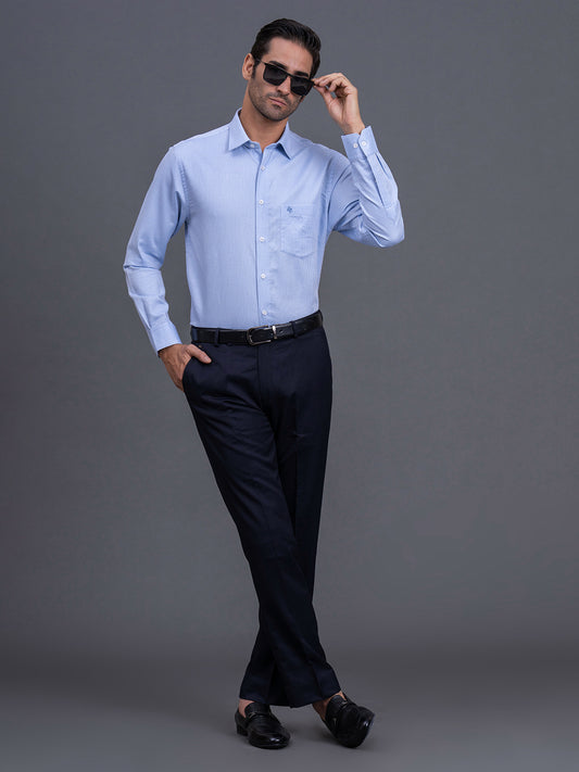 Men's Light Blue Slim Fit Checkered Full Sleeve Casual Shirt