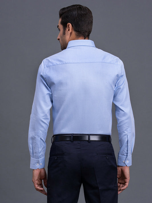 Men's Light Blue Slim Fit Checkered Full Sleeve Casual Shirt