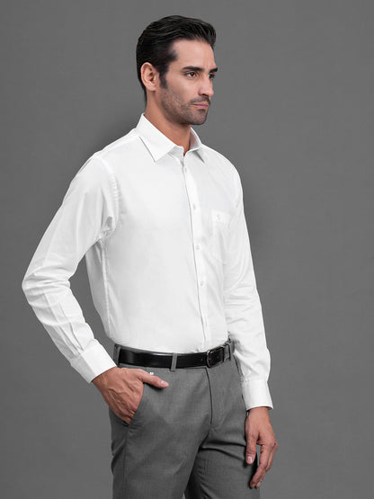 Men's White Solid Regular Fit Full Sleeve Casual Shirt