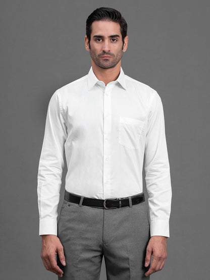 Men's White Solid Regular Fit Full Sleeve Casual Shirt
