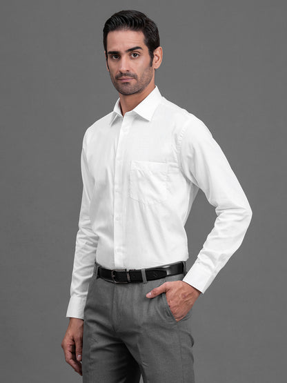 Men's White Solid Regular Fit Full Sleeve Casual Shirt