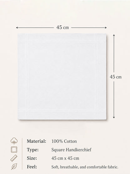 Men's White Solid 100% Cotton Handkerchief ( Pack of 5 )