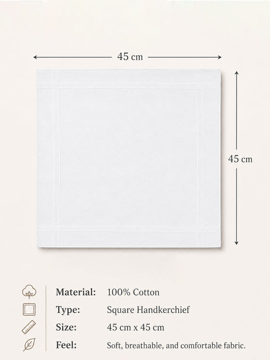 Men's White Solid 100% Cotton Handkerchief ( Pack of 5 )