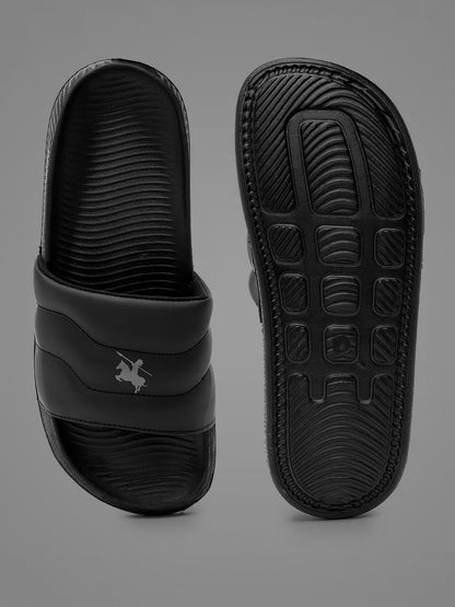 Men's Black Casual Colourblock Slider