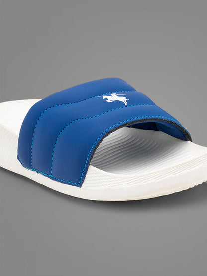 Men's White & Blue Casual Colourblock Slider