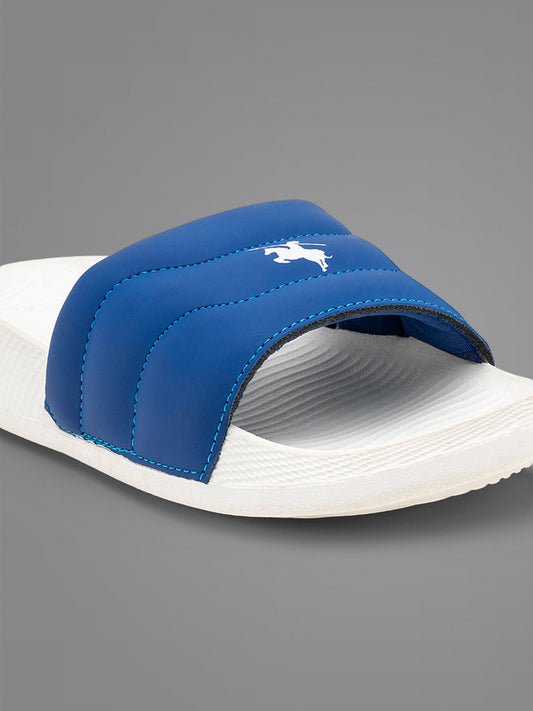 Men's White & Blue Casual Colourblock Slider