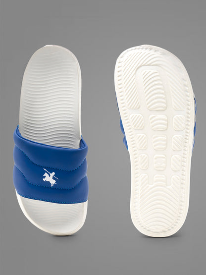Men's White & Blue Casual Colourblock Slider