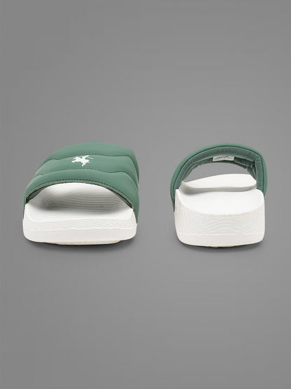 Men's White & Green Casual Colourblock Slider