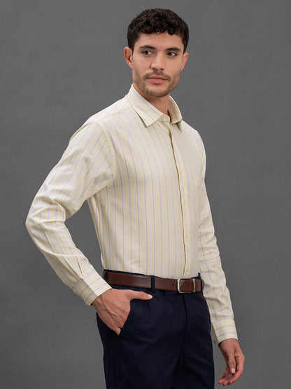 Men's Lemon Slim Fit Striped Full Sleeve Formal Shirt
