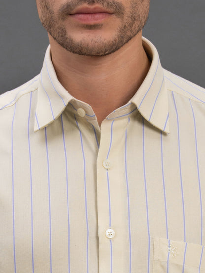 Men's Lemon Slim Fit Striped Full Sleeve Formal Shirt