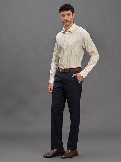 Men's Navy Regular Fit Solid Formal Trouser