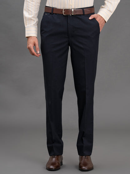 Men's Navy Regular Fit Solid Formal Trouser