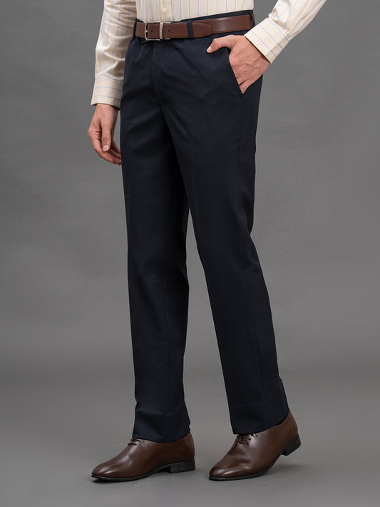 Men's Navy Regular Fit Solid Formal Trouser