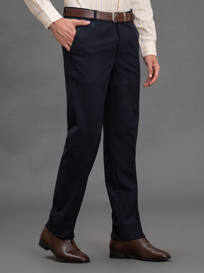 Men's Navy Regular Fit Solid Formal Trouser