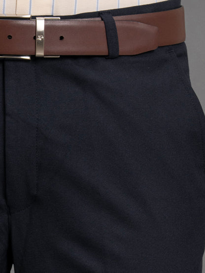 Men's Navy Regular Fit Solid Formal Trouser